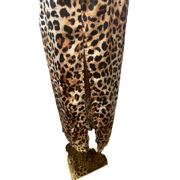 NWT PrettyLittleThing Size 16 Leopard Print Maxi Dress Black Lace Detail - Picture 12 of 15